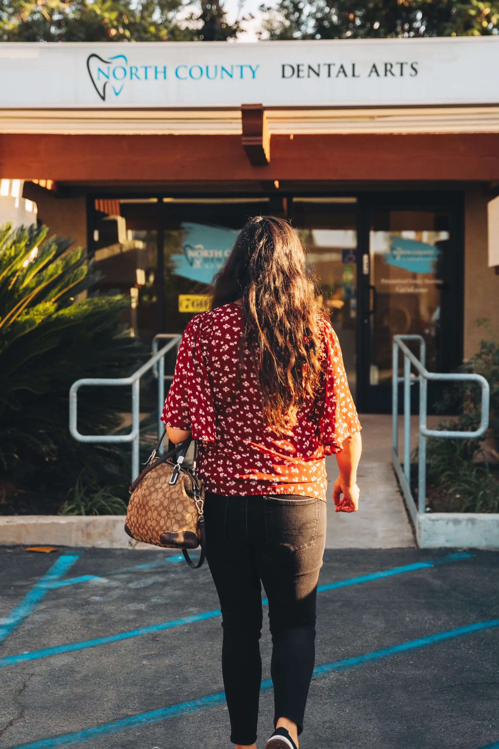Patient arriving at North County Dental Arts office in Escondido, CA for a dental visit